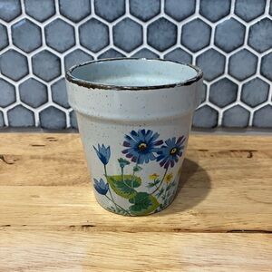 Vintage Takahashi/Otagiri Japanese Floral Ceramic Pot, Blue & Green